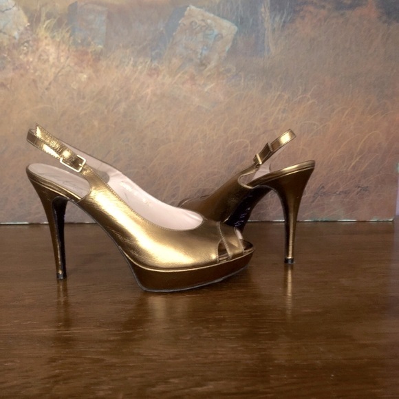 Vince Collection Italian Heels Bronze Stiletto Shoes Sling-backs 37 6 6.5 - Picture 4 of 10